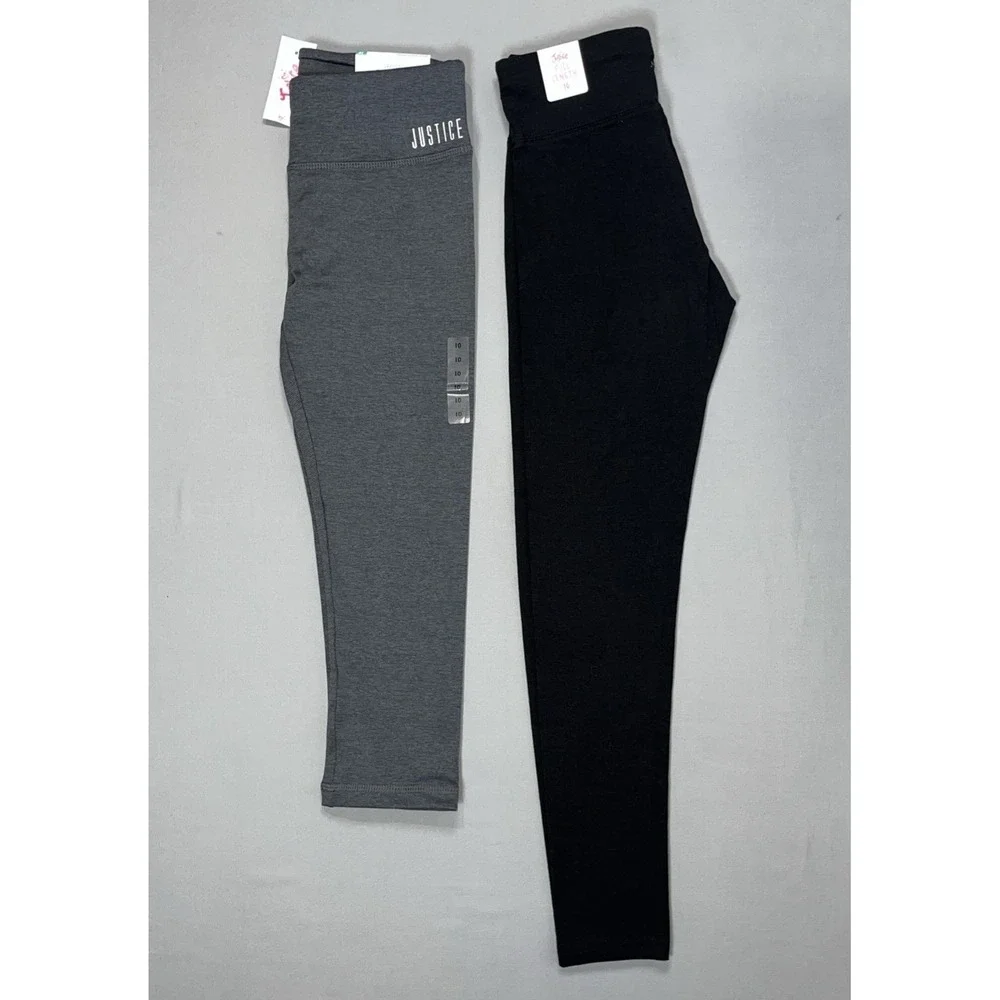 Justice Girls Leggings Lot 2 Black Gray High Waist Pedal Full Length Size 10 NWT